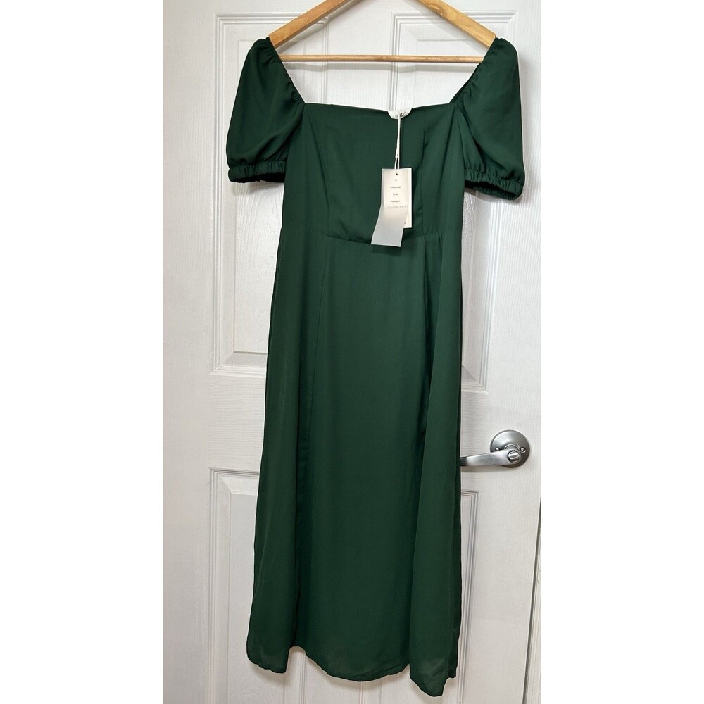 NWT Cottagecore Romantic Green Puff Sleeve Square Neck Midi Commense Dress XS - Picture 10 of 13